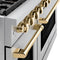 Autograph Edition 48 In. 6.7 Cu. Ft. Paramount Double Oven Gas Range With 8 Burner Cooktop In Stainless Steel And Polished Gold Accents