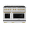 Autograph Edition 48 In. 6.7 Cu. Ft. Paramount Double Oven Gas Range With 8 Burner Cooktop In Stainless Steel And Champagne Bronze Helix Handles And Knob Accents