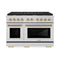 Autograph Edition 48 In. 6.7 Cu. Ft. Paramount Double Oven Gas Range With 8 Burner Cooktop In Stainless Steel And Polished Gold Helix Handles And Knob Accents