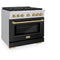Autograph Edition 36 In. 5.2 Cu. Ft. Paramount Gas Range With 6 Burner Cooktop And Convection Gas Oven In Stainless Steel With Black Matte Door And Champagne Bronze Accents
