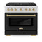 Autograph Edition 36 In. 5.2 Cu. Ft. Paramount Gas Range With 6 Burner Cooktop And Convection Gas Oven In Stainless Steel With Black Matte Door And Champagne Bronze Accents