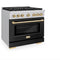 Autograph Edition 36 In. 5.2 Cu. Ft. Paramount Gas Range With 6 Burner Cooktop And Convection Gas Oven In Stainless Steel With Black Matte Door And Polished Gold Accents