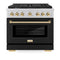 Autograph Edition 36 In. 5.2 Cu. Ft. Paramount Gas Range With 6 Burner Cooktop And Convection Gas Oven In Stainless Steel With Black Matte Door And Polished Gold Accents