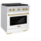 Autograph Edition 30 In. 4.2 Cu. Ft. Paramount Gas Range With 4 Burner Cooktop And Convection Gas Oven In Stainless Steel With White Matte Door And Champagne Bronze Accents
