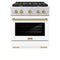 Autograph Edition 30 In. 4.2 Cu. Ft. Paramount Gas Range With 4 Burner Cooktop And Convection Gas Oven In Stainless Steel With White Matte Door And Champagne Bronze Accents