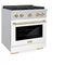 Autograph Edition 30 In. 4.2 Cu. Ft. Paramount Gas Range With 4 Burner Cooktop And Convection Gas Oven In Stainless Steel With White Matte Door And Polished Gold Accents