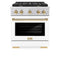 Autograph Edition 30 In. 4.2 Cu. Ft. Paramount Gas Range With 4 Burner Cooktop And Convection Gas Oven In Stainless Steel With White Matte Door And Polished Gold Accents