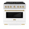 Autograph Edition 36 In. 5.2 Cu. Ft. Paramount Gas Range With 6 Burner Cooktop And Convection Gas Oven In Stainless Steel With White Matte Door And Champagne Bronze Accents