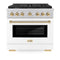 Autograph Edition 36 In. 5.2 Cu. Ft. Paramount Gas Range With 6 Burner Cooktop And Convection Gas Oven In Stainless Steel With White Matte Door And Polished Gold Accents