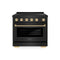 Autograph Edition 36 In. 5.2 Cu. Ft. Paramount Induction Range With 5 Element Cooktop And Electric Convection Oven In Black Stainless Steel With Polished Gold Helix Handle And Knob Accents