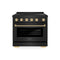 Autograph Edition 36 In. 5.2 Cu. Ft. Paramount Induction Range With 5 Element Cooktop And Electric Convection Oven In Black Stainless Steel With Polished Gold Helix Handle And Knob Accents
