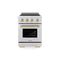 Autograph Edition 24 In. 3.2 Cu. Ft. Paramount Induction Range With 3 Element Cooktop And Electric Convection Oven In Satin Stainless Steel With Champagne Bronze Accents