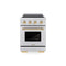 Autograph Edition 24 In. 3.2 Cu. Ft. Paramount Induction Range With 3 Element Cooktop And Electric Convection Oven In Satin Stainless Steel With Polished Gold Accents