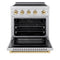 Autograph Edition 30 In. 4.2 Cu. Ft. Paramount Induction Range With 4 Element Cooktop And Electric Convection Oven In Satin Stainless Steel With Polished Gold Accents