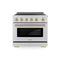 Autograph Edition 36 In. 5.2 Cu. Ft. Paramount Induction Range With 5 Element Cooktop And Electric Convection Oven In Satin Stainless Steel With Champagne Bronze Accents
