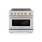 Autograph Edition 36 In. 5.2 Cu. Ft. Paramount Induction Range With 5 Element Cooktop And Electric Convection Oven In Satin Stainless Steel With Polished Gold Accents