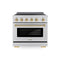 Autograph Edition 36 In. 5.2 Cu. Ft. Paramount Induction Range With 5 Element Cooktop And Electric Convection Oven In Satin Stainless Steel With Polished Gold Accents