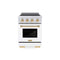 Autograph Edition 24 In. 3.2 Cu. Ft. Paramount Induction Range With 3 Element Cooktop And Electric Convection Oven In Satin Stainless Steel With White Matte Door And Polished Gold Accents