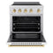 Autograph Edition 30 In. 4.2 Cu. Ft. Paramount Induction Range With 4 Element Cooktop And Electric Convection Oven In Satin Stainless Steel With White Matte Door And Polished Gold Accents