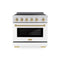 Autograph Edition 36 In. 5.2 Cu. Ft. Paramount Induction Range With 5 Element Cooktop And Electric Convection Oven In Satin Stainless Steel With White Matte Door And Champagne Bronze Accents