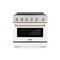 Autograph Edition 36 In. 5.2 Cu. Ft. Paramount Induction Range With 5 Element Cooktop And Electric Convection Oven In Satin Stainless Steel With White Matte Door And Champagne Bronze Accents