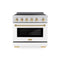 Autograph Edition 36 In. 5.2 Cu. Ft. Paramount Induction Range With 5 Element Cooktop And Electric Convection Oven In Satin Stainless Steel With White Matte Door And Polished Gold Accents