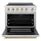 Autograph Edition 36 In. 5.2 Cu. Ft. Paramount Induction Range With 5 Element Cooktop And Electric Convection Oven In Satin Stainless Steel With White Matte Door And Polished Gold Accents