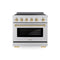 Autograph Edition 36 In. 5.2 Cu. Ft. Paramount Induction Range With 5 Element Cooktop And Electric Convection Oven In Stainless Steel With Polished Gold Accents