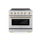 Autograph Edition 36 In. 5.2 Cu. Ft. Paramount Induction Range With 5 Element Cooktop And Electric Convection Oven In Stainless Steel With Polished Gold Helix Handle And Knob Accents