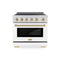 Autograph Edition 36 In. 5.2 Cu. Ft. Paramount Induction Range With 5 Element Cooktop And Electric Convection Oven In Stainless Steel With White Matte Door And Champagne Bronze Accents