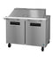 Refrigerator, Two Section Mega Top Prep Table, Stainless Doors