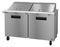 Refrigerator, Two Section Mega Top Prep Table, Stainless Doors