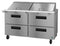 Refrigerator, Two Section Mega Top Prep Table, Stainless Drawers