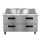 Refrigerator, Two Section Mega Top Prep Table, Stainless Drawers