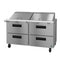 Refrigerator, Two Section Mega Top Prep Table, Stainless Drawers