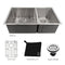 33 In. Chamonix Undermount Double Bowl Stainless Steel Kitchen Sink With Bottom Grid