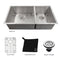 36 In. Chamonix Undermount Double Bowl Stainless Steel Kitchen Sink With Bottom Grid