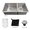 36 In. Chamonix Undermount Double Bowl Stainless Steel Kitchen Sink With Bottom Grid