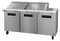 Refrigerator, Three Section Mega Top Prep Table, Stainless Doors