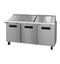 Refrigerator, Three Section Mega Top Prep Table, Stainless Doors