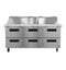 Refrigerator, Three Section Mega Top Prep Table, Stainless Drawers