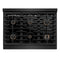 Autograph Edition 36 In. Paramount Gas Rangetop With 6 Burners And Porcelain Cooktop In Black Stainless Steel With Polished Gold Accents