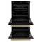 Autograph Edition 30 In. Professional True Convection Double Wall Oven With Air Fry And Self Clean In Black Stainless Steel With Champagne Bronze Handles