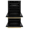 Autograph Edition 30 In. Professional True Convection Double Wall Oven With Air Fry And Self Clean In Black Stainless Steel With Champagne Bronze Handles