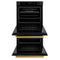 Autograph Edition 30 In. Professional True Convection Double Wall Oven With Air Fry And Self Clean In Black Stainless Steel With Polished Gold Handles