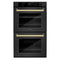 Autograph Edition 30 In. Professional True Convection Double Wall Oven With Air Fry And Self Clean In Black Stainless Steel With Polished Gold Handles