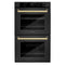 Autograph Edition 30 In. Professional True Convection Double Wall Oven With Air Fry And Self Clean In Black Stainless Steel With Polished Gold Handles