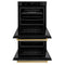 Autograph Edition 30 In. Professional True Convection Double Wall Oven With Air Fry And Self Clean In Black Stainless Steel With Polished Gold Handles