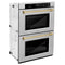 Autograph Edition 30 In. Professional True Convection Double Wall Oven With Air Fry And Self Clean In Satin Stainless Steel With Champagne Bronze Handles