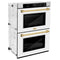 Autograph Edition 30 In. Professional True Convection Double Wall Oven With Air Fry And Self Clean In Satin Stainless Steel With White Matte Doors And Polished Gold Handles